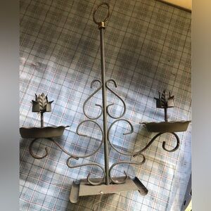 Vintage green metal candle holder stand candlebra double arm mcm AS IS
